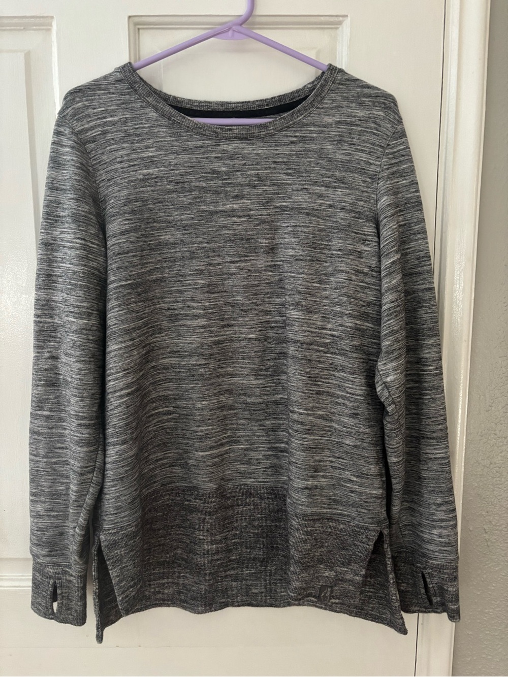 L.L.Bean Gray Heathered Crew Neck Pullover Sweater Knit Logo Long Sleeve M